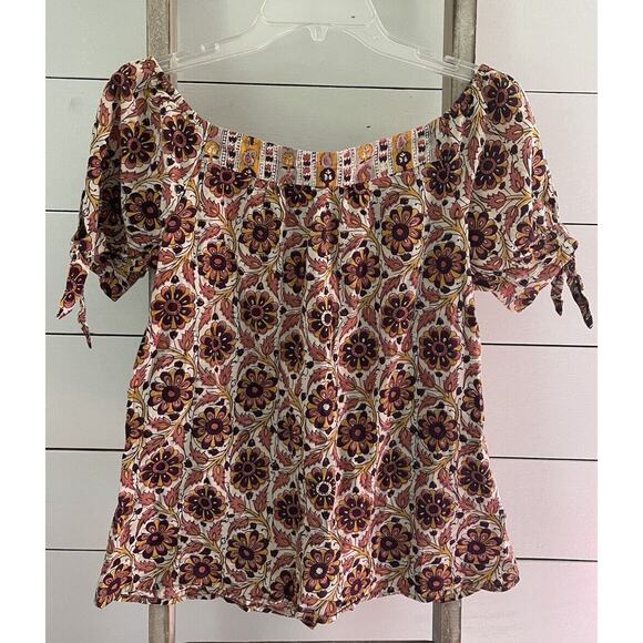 Daytrip Women’s Floral Printed Tie Short Sleeve Top Fall Floral Blouse Medium - Picture 2 of 6